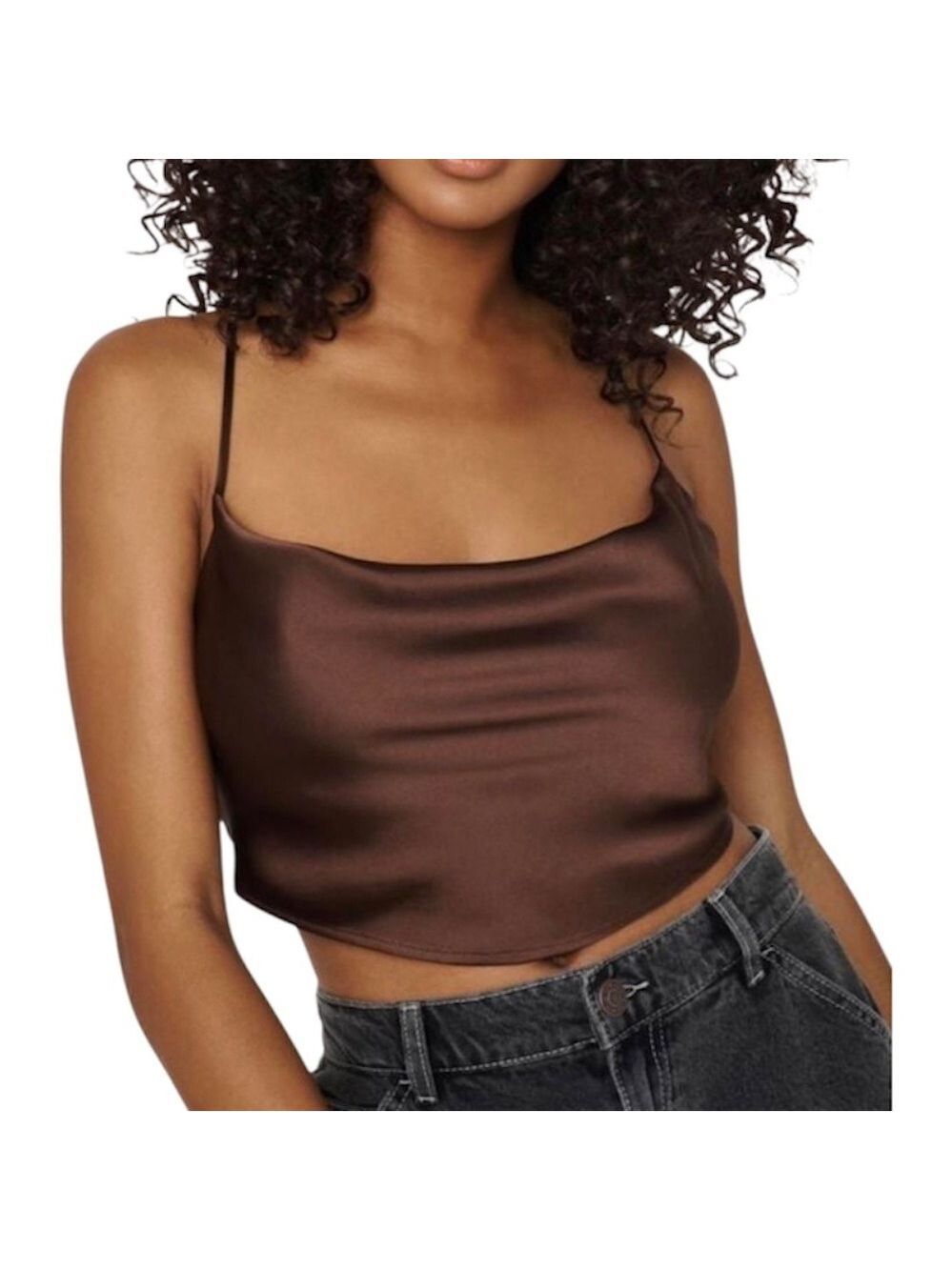 NWT Garage Steffa satin cowl handkerchief cami brown cropped top S